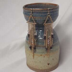 Delicate Gold Chain & Purple Bead Chandelier Earrings